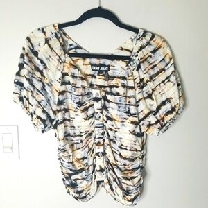 DKNY womens puffy short sleeve cropped button down top